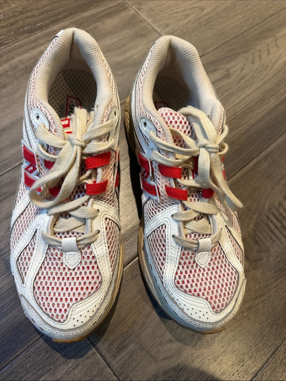 New Balance 1906 White and Red Athletic Sneakers